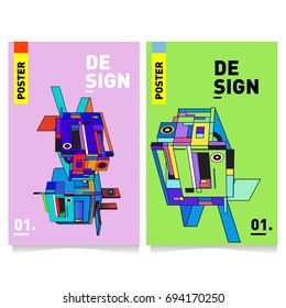 Flat color covers set. Abstract colorful geometric 3d with typography design template. Trendy poster design and colorful theme. 