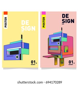 Flat color covers set. Abstract colorful geometric 3d with typography design template. Trendy poster design and colorful theme. 
