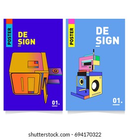 Flat color covers set. Abstract colorful geometric 3d with typography design template. Trendy poster design and colorful theme. 