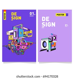 Flat color covers set. Abstract colorful geometric 3d with typography design template. Trendy poster design and colorful theme. 