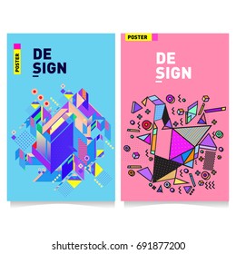 Flat color covers set. Colorful geometric shapes with typography poster design template. Trendy design and colorful summer theme. 