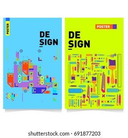 Flat color covers set. Colorful geometric shapes with typography poster design template. Trendy design and colorful summer theme. 