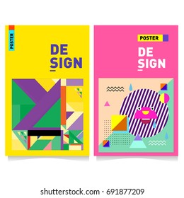 Flat color covers set. Colorful geometric shapes with typography poster design template. Trendy design and colorful summer theme. 