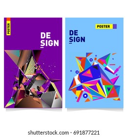 Flat color covers set. Colorful geometric shapes with typography poster design template. Trendy design and colorful summer theme. 