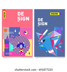 Flat color covers set. Colorful geometric shapes with typography poster design template. Trendy design and colorful summer theme. 