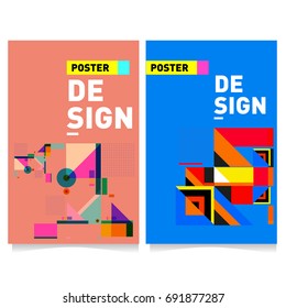 Flat color covers set. Colorful geometric shapes with typography poster design template. Trendy design and colorful summer theme. 