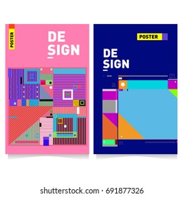 Flat color covers set. Colorful geometric shapes with typography poster design template. Trendy design and colorful summer theme. 
