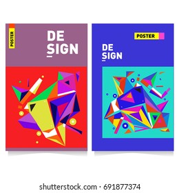 Flat color covers set. Colorful geometric shapes with typography poster design template. Trendy design and colorful summer theme. 