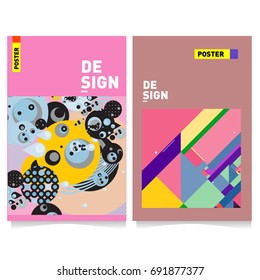 Flat color covers set. Colorful geometric shapes with typography poster design template. Trendy design and colorful summer theme. 