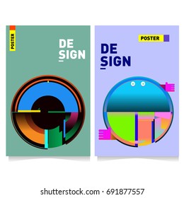 Flat color covers set. Colorful geometric shapes with typography poster design template. Trendy design and colorful summer theme. 