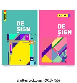 Flat color covers set. Colorful geometric shapes with typography poster design template. Trendy design and colorful summer theme. 