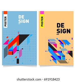Flat color covers set. Colorful geometric shapes with typography poster design template. Trendy design and colorful summer theme. 