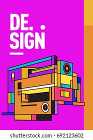 Flat color covers set. Colorful geometric shapes with typography poster design template. Trendy design and colorful summer theme