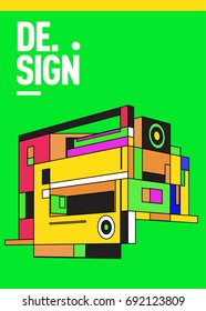 Flat color covers set. Colorful geometric shapes with typography poster design template. Trendy design and colorful summer theme