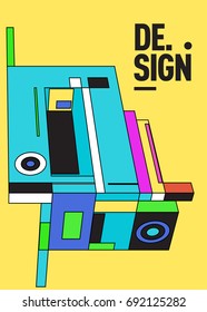 Flat color covers set. Colorful geometric shapes with typography poster design template. Trendy design and colorful summer theme. 