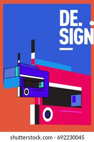Flat color covers set. Colorful geometric shapes with typography poster design template. Trendy design and colorful summer theme. 