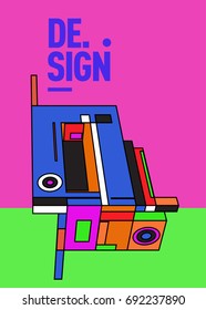 Flat color covers set. Colorful geometric shapes with typography poster design template. Trendy design and colorful summer theme. 
