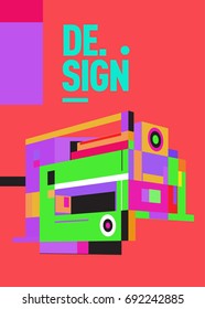Flat color covers set. Colorful geometric shapes with typography poster design template. Trendy design and colorful summer theme. 