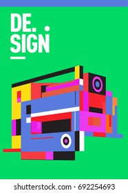 Flat color covers set. Colorful geometric shapes with typography poster design template. Trendy design and colorful summer theme. 