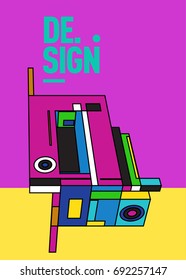 Flat color covers set. Colorful geometric shapes with typography poster design template. Trendy design and colorful summer theme. 