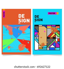 Flat color covers set. Colorful geometric shapes with typography poster design template. Trendy design and colorful summer theme. 