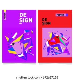 Flat color covers set. Colorful geometric shapes with typography poster design template. Trendy design and colorful summer theme. 