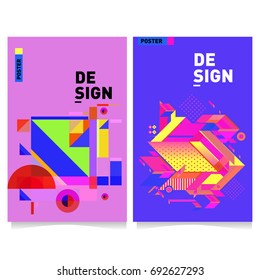 Flat color covers set. Colorful geometric shapes with typography poster design template. Trendy design and colorful summer theme. 