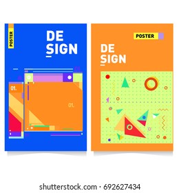 Flat color covers set. Colorful geometric shapes with typography poster design template. Trendy design and colorful summer theme. 