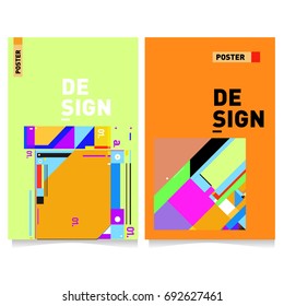 Flat color covers set. Colorful geometric shapes with typography poster design template. Trendy design and colorful summer theme. 