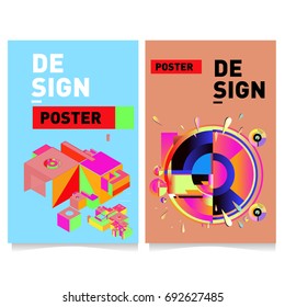 Flat color covers set. Colorful geometric shapes with typography poster design template. Trendy design and colorful summer theme. 