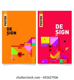 Flat color covers set. Colorful geometric shapes with typography poster design template. Trendy design and colorful summer theme. 
