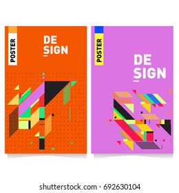 Flat color covers set. Colorful geometric shapes with typography poster design template. Trendy design and colorful summer theme. 