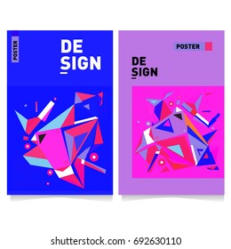 Flat color covers set. Colorful geometric shapes with typography poster design template. Trendy design and colorful summer theme. 