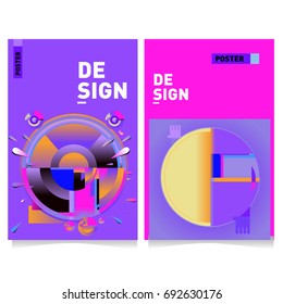 Flat color covers set. Colorful geometric shapes with typography poster design template. Trendy design and colorful summer theme. 