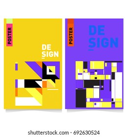 Flat color covers set. Colorful geometric shapes with typography poster design template. Trendy design and colorful summer theme. 