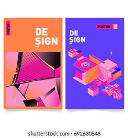 Flat color covers set. Colorful geometric shapes with typography poster design template. Trendy design and colorful summer theme. 