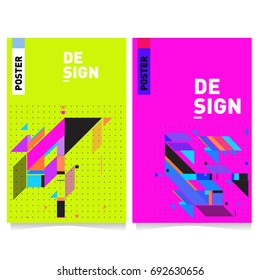 Flat color covers set. Colorful geometric shapes with typography poster design template. Trendy design and colorful summer theme. 