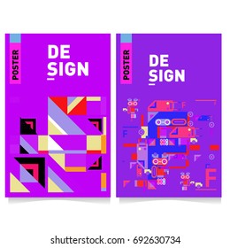 Flat color covers set. Colorful geometric shapes with typography poster design template. Trendy design and colorful summer theme. 