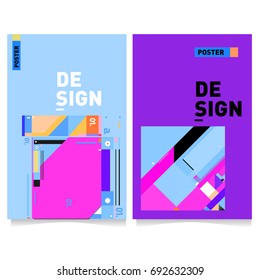 Flat color covers set. Colorful geometric shapes with typography poster design template. Trendy design and colorful summer theme. 