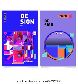 Flat color covers set. Colorful geometric shapes with typography poster design template. Trendy design and colorful summer theme. 