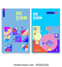 Flat color covers set. Colorful geometric shapes with typography poster design template. Trendy design and colorful summer theme. 