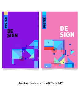 Flat color covers set. Colorful geometric shapes with typography poster design template. Trendy design and colorful summer theme. 