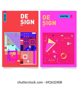 Flat color covers set. Colorful geometric shapes with typography poster design template. Trendy design and colorful summer theme. 