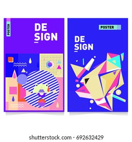Flat color covers set. Colorful geometric shapes with typography poster design template. Trendy design and colorful summer theme. 