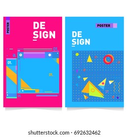 Flat color covers set. Colorful geometric shapes with typography poster design template. Trendy design and colorful summer theme. 