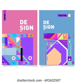 Flat color covers set. Colorful geometric shapes with typography poster design template. Trendy design and colorful summer theme. 