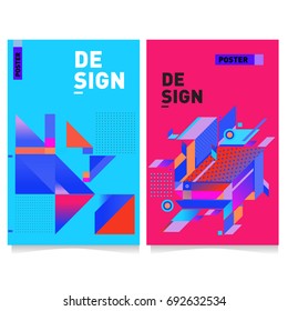 Flat color covers set. Colorful geometric shapes with typography poster design template. Trendy design and colorful summer theme. 