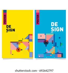 Flat color covers set. Colorful geometric shapes with typography poster design template. Trendy design and colorful summer theme. 