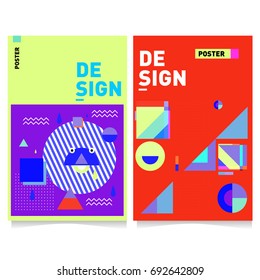 Flat color covers set. Colorful geometric shapes with typography poster design template. Trendy design and colorful summer theme. 