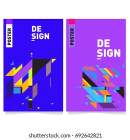 Flat color covers set. Colorful geometric shapes with typography poster design template. Trendy design and colorful summer theme. 